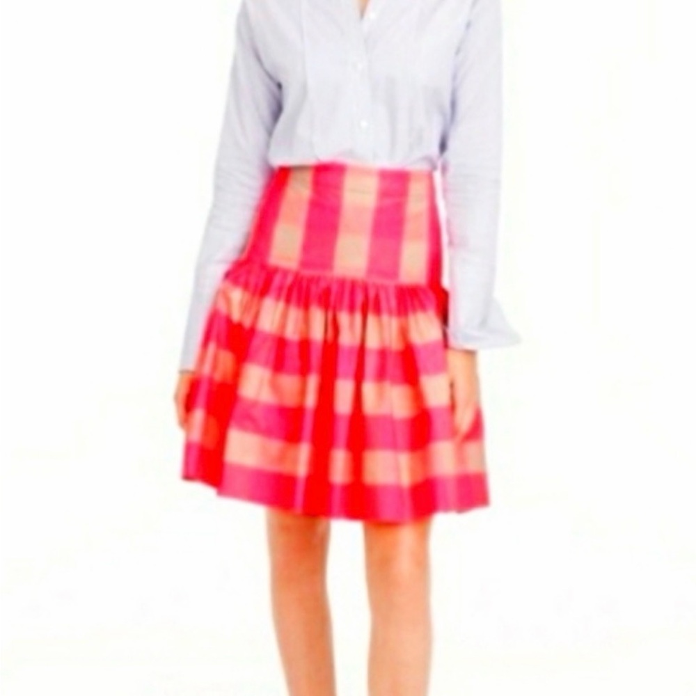 J. Crew neon pink tan check plaid taffeta party twirl skirt 12 - Picture 4 of 12